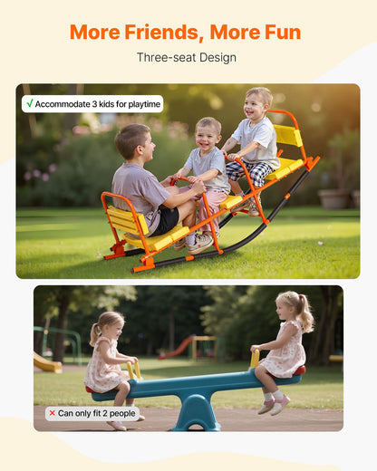 Kids Seesaw, 90 kg Load Capacity, Metal Rocking Teeter Totter with Handles, Toddler Seesaw for Children Aged 3+, Kids Outdoor Playground Equipment for Lawn, Backyard, Playground, 2 Seats