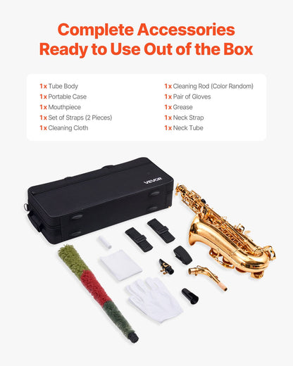Alto Saxophone, E Flat, Brass Saxophone Beginner Kit with Carrying Case, Mouthpiece, Straps, Cleaning Cloth Rod, Gloves, Grease, Neck Strap, 23 Keys Alto Sax Kit, for Beginners Students, Gold