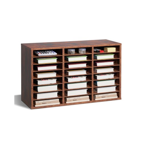 Literature Organizer, 24 Compartments Office Mailbox with Removable Shelves, Wooden Mailbox Sorter Particle Board Office Home Classroom Storage, File Sorter for Documents, Papers, Dark Brown