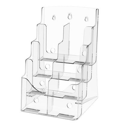 Acrylic Brochure Holder 8.5 x 11 inch, 4-Tier Clear Acrylic Literature Display Stand, Plastic Literature Organizer Flyer Stand & Removable Divider for Office Exhibition, Countertop or Wall Mount