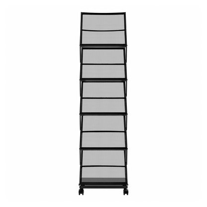 Brochure Display Rack, Foldable 5 Pockets Magazine Literature Display Stand, Movable Floor Standing Magazine Rack with Wheels, Metal Newspaper Catalog Holders for Shop Exhibitions Office Show