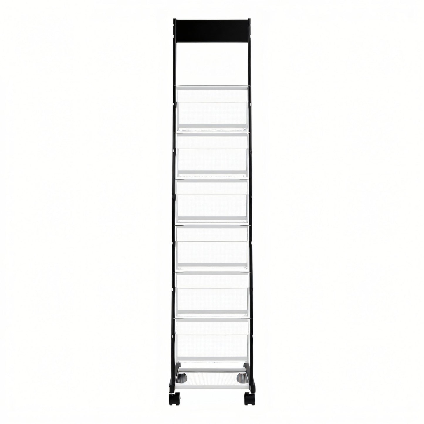 Brochure Display Rack, Narrow 6-Tier Magazine Literature Display Stand with Wheels, Metal Floor Standing Magazine Rack, Movable Newspaper Catalog Holders for Shop Exhibitions Office (6 Pockets)