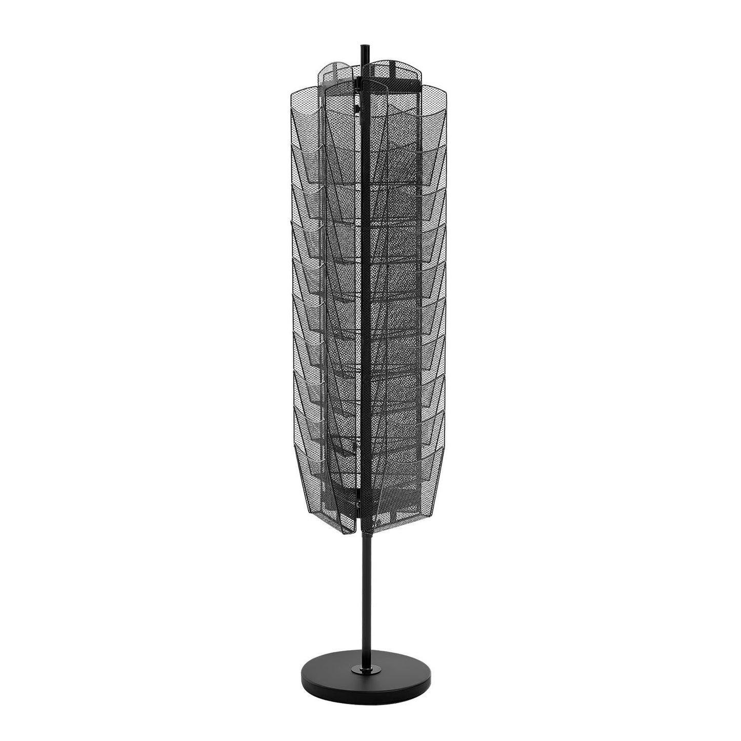 Rotating Brochure Display Rack, 30 Pockets Mesh Magazine Literature Display Stand, Portable Floor Standing Magazine Rack, Metal Newspaper Catalog Holders for Shop Exhibitions Office Trade Show