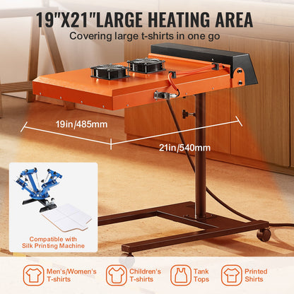 Flash Dryer, 6000W 19 x 21 inch Automatic Infrared IR Flash Dryer for Screen Printing, Silk Screen Dryer with Sensor, Height Adjustable, Dual Fan Cooling, for T-Shirt