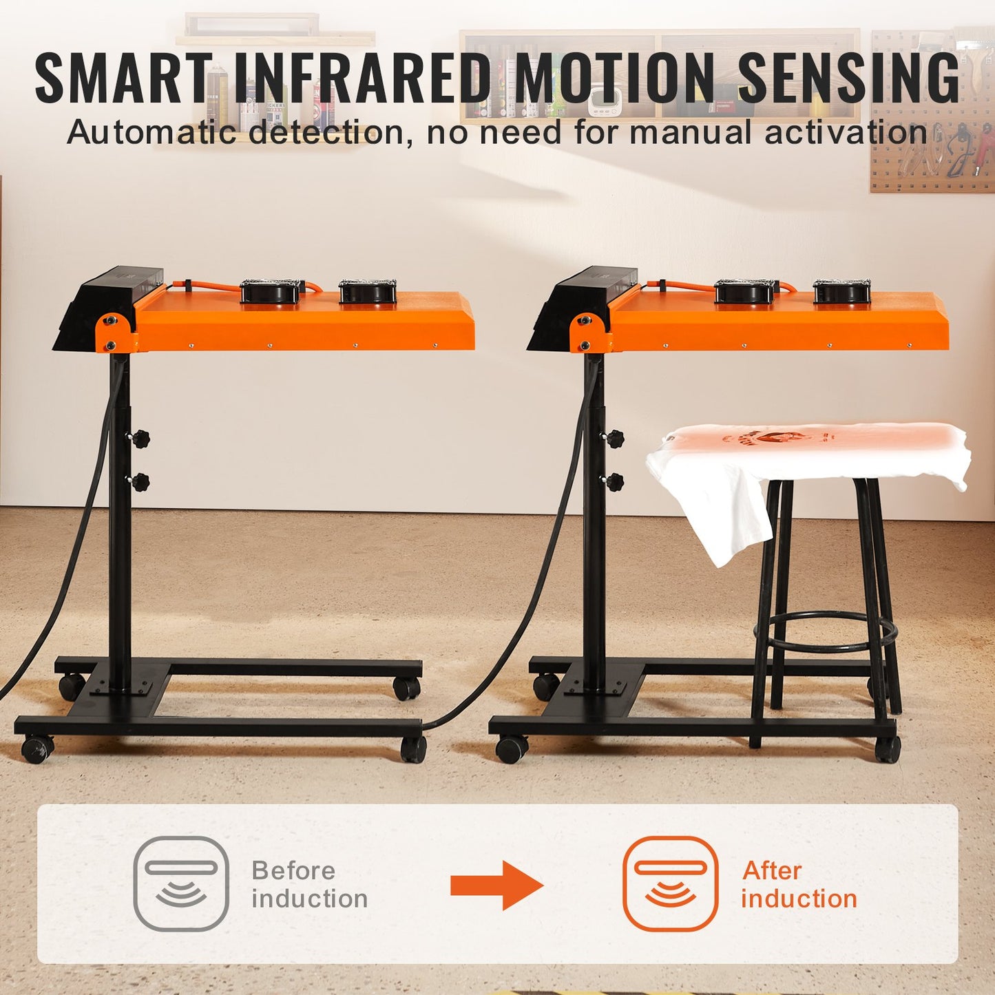 Flash Dryer, 6000W 19 x 21 inch Automatic Infrared IR Flash Dryer for Screen Printing, Silk Screen Dryer with Sensor, Height Adjustable, Dual Fan Cooling, for T-Shirt