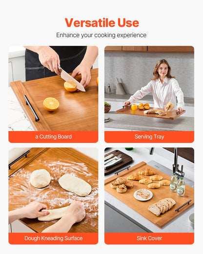 Noodle Board Stove Cover, Stove Top Cover Board for Gas Burners & Electric Stove, Pine Wood Cutting Board with Handles, RV Stovetop Cover/ Kitchen Sink Cover for Counter Space & Tray, Natural