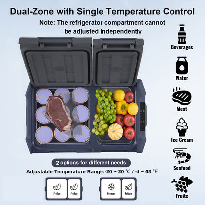 Car Refrigerator, 25 L Dual Zone Portable Freezer, 12 Volt Car Refrigerator Fridge, -4℉-68℉ Adjustable Range, 12/24V DC and 100-240V AC Compressor Cooler for Outdoor, Camping, RV