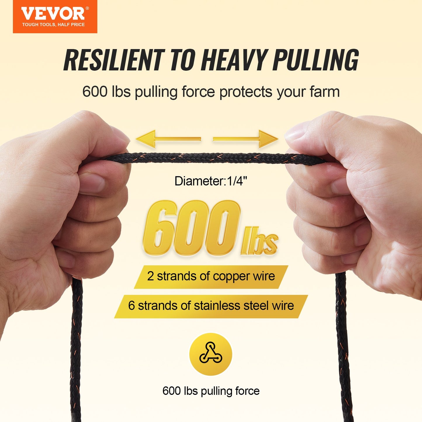 Electric Fence Wire, 1000Ft 305M Portable Polywire, 1/4" Diameter 2 Copper Strands for Reliable Conductivity and Rust Resistance, Fencing Rope Line for Horse, Cattle, Livestock