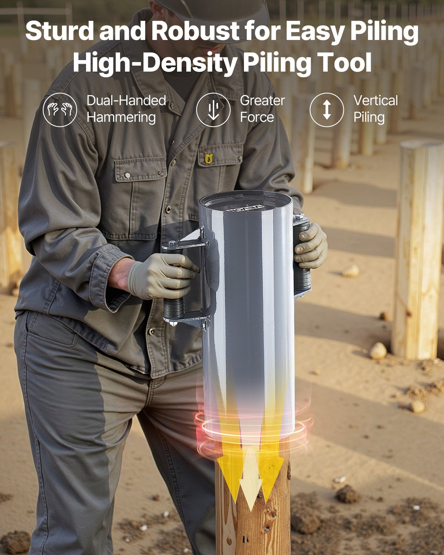 Fence Post Driver, Heavy Duty T Post Driver with Handles, Metal Manual Pounder Rammer for U-Channel,Wooden Fence, Fits T-Posts with Inner Diameter up to 6.1in,Ideal for Farm, Garden, Yard