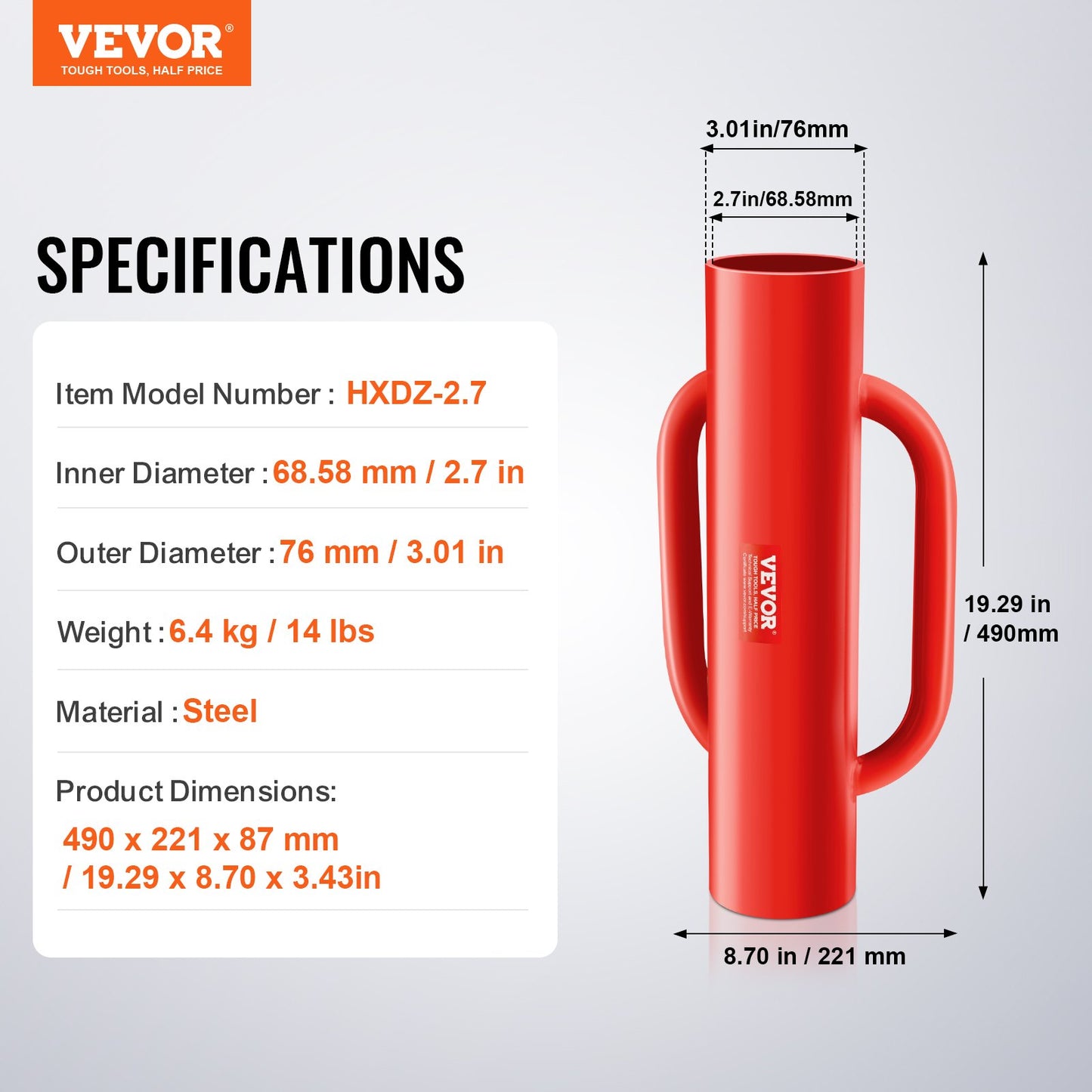 Fence Post Driver with Handles 6.9 cm Inner Diameter T Post Pole Pounder