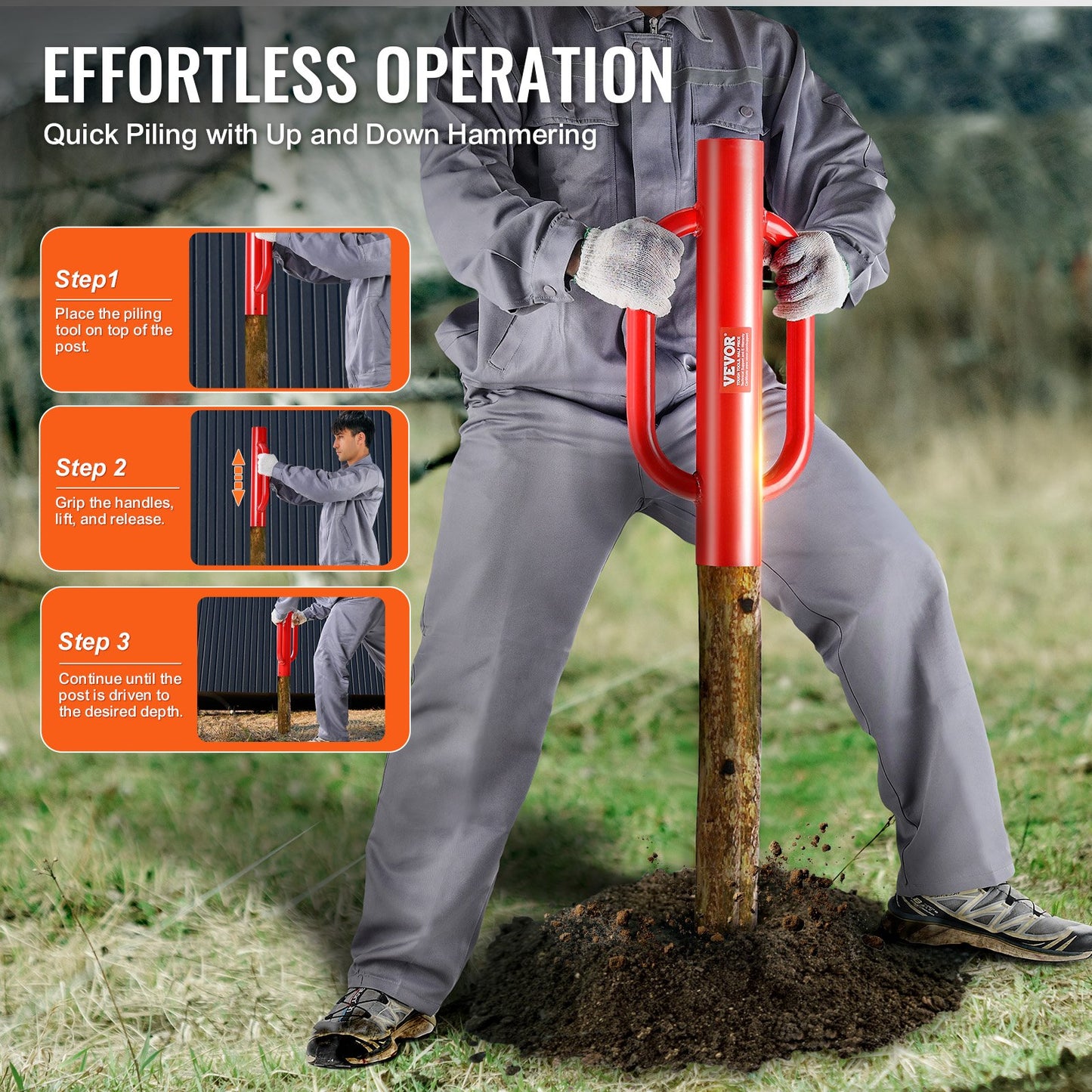 Fence Post Driver with Handles 10.4 cm Inner Diameter T Post Pole Pounder