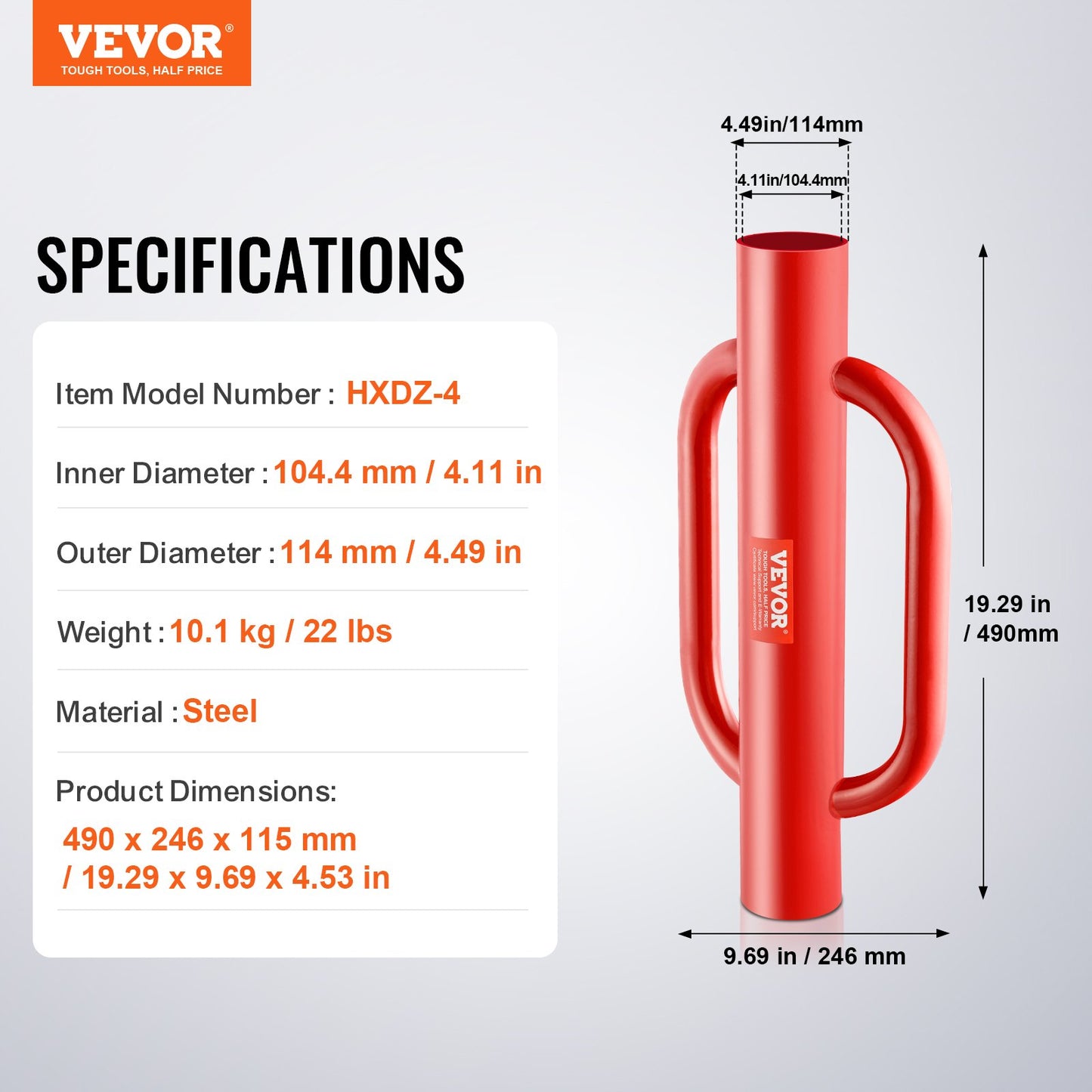 Fence Post Driver with Handles 10.4 cm Inner Diameter T Post Pole Pounder
