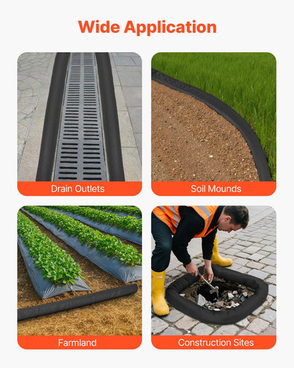 Sediment Filter Sock, Dia. 127 mm x 3048 mm L Coverage, Erosion Control Socks with Polypropylene Filler, Flexible & Efficient Silt Fence Socks for Storm-Water Management, Drainage Protection