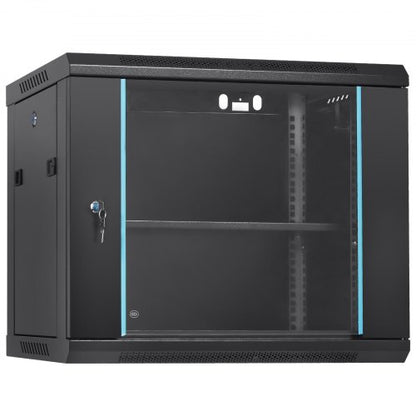 9U Wall Mount Network Server Cabinet, 60x45x50cm, 39.4 cm Deep, Server Rack Cabinet Enclosure, 90.7 kg Max. Ground-mounted Load Capacity, with Locking Glass Door Side Panels, for IT Equipment, A/V Devices