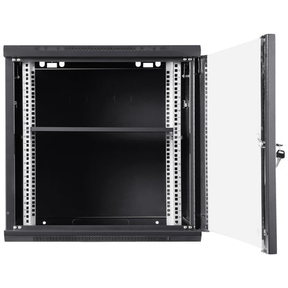 9U Wall Mount Network Server Cabinet, 60x45x50cm, 39.4 cm Deep, Server Rack Cabinet Enclosure, 90.7 kg Max. Ground-mounted Load Capacity, with Locking Glass Door Side Panels, for IT Equipment, A/V Devices