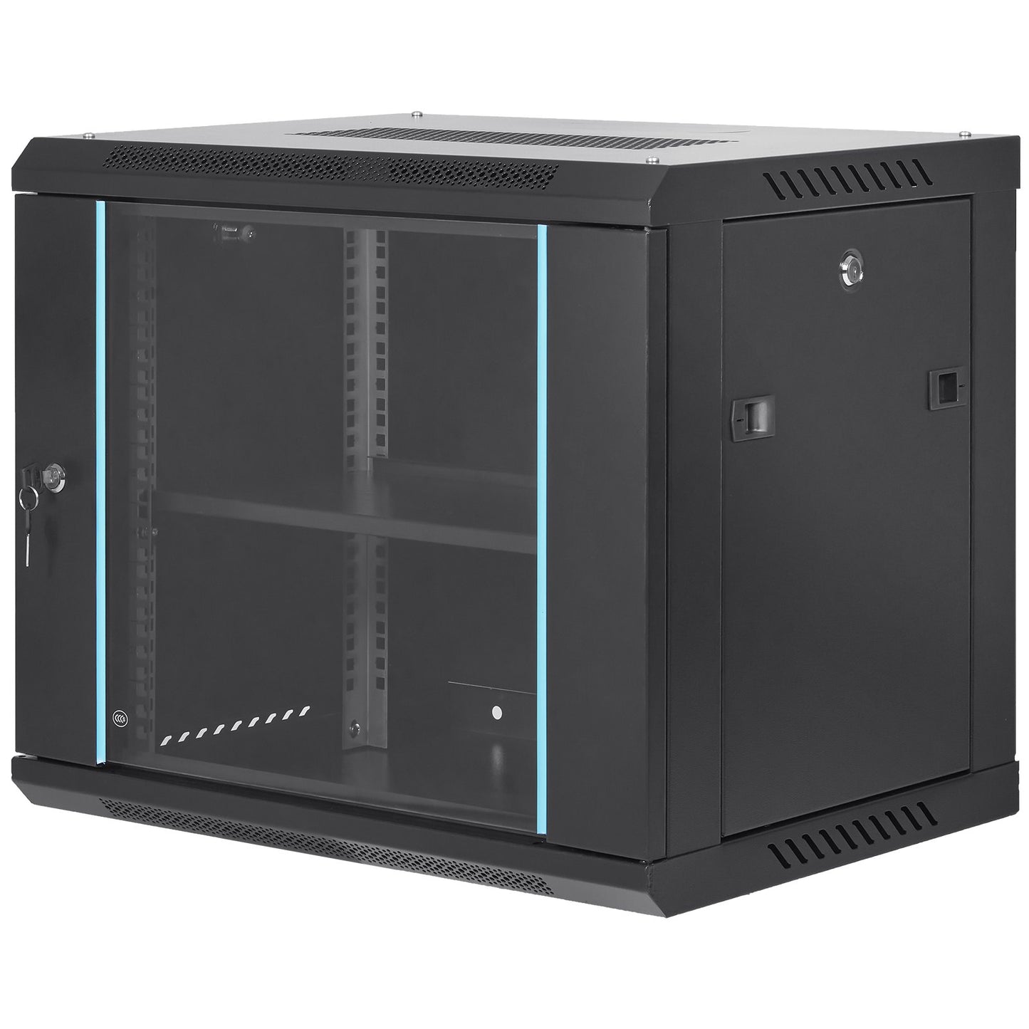 9U Wall Mount Network Server Cabinet, 60x45x50cm, 39.4 cm Deep, Server Rack Cabinet Enclosure, 90.7 kg Max. Ground-mounted Load Capacity, with Locking Glass Door Side Panels, for IT Equipment, A/V Devices