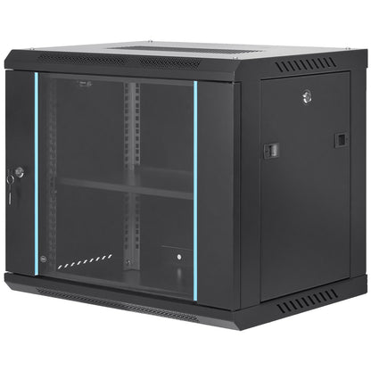 9U Wall Mount Network Server Cabinet, 60x45x50cm, 39.4 cm Deep, Server Rack Cabinet Enclosure, 90.7 kg Max. Ground-mounted Load Capacity, with Locking Glass Door Side Panels, for IT Equipment, A/V Devices