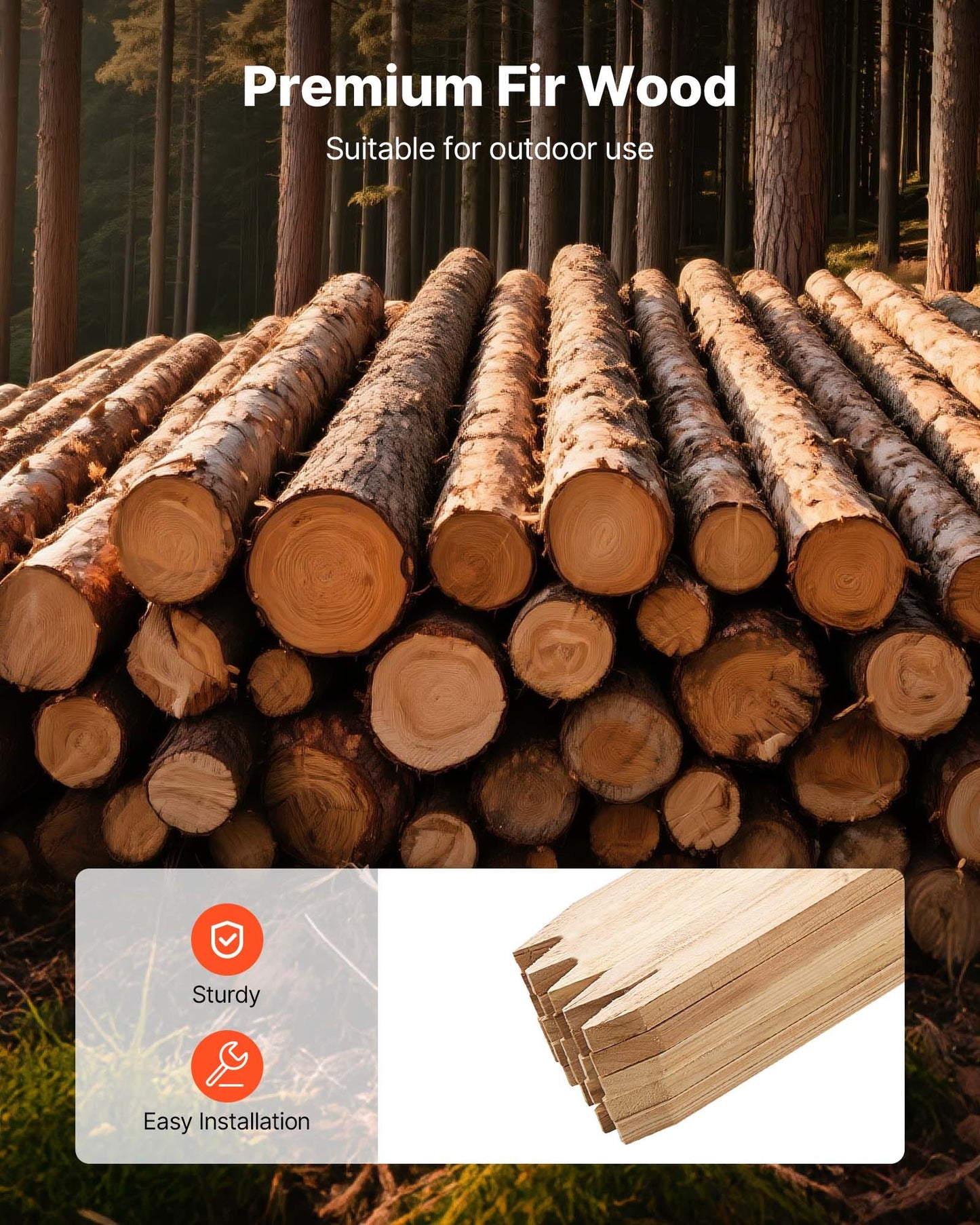 Wooden Garden Stakes, 25 Pcs 17.53×12.7×1219.2 mm Survey Grading Stakes, Garden Ground Stake with Sharp Point, Fir Wood Plant Support Stake, Sign Posts for Silt Fence Yard Boundaries Baselines