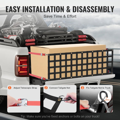 Ladeflächennetz, 137 x 46 cm, robustes Gepäcknetz für Pickups mit 4 verstellbaren Teleskopgurten, ausziehbar und langlebig, flexibel verstellbar, geeignet für Pickups, Anhänger, Lkw, Jeeps und SUVs