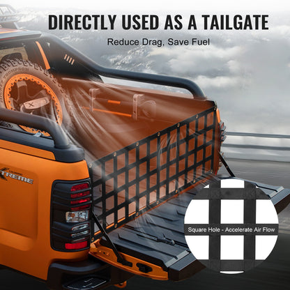 Ladeflächennetz, 137 x 46 cm, robustes Gepäcknetz für Pickups mit 4 verstellbaren Teleskopgurten, ausziehbar und langlebig, flexibel verstellbar, geeignet für Pickups, Anhänger, Lkw, Jeeps und SUVs