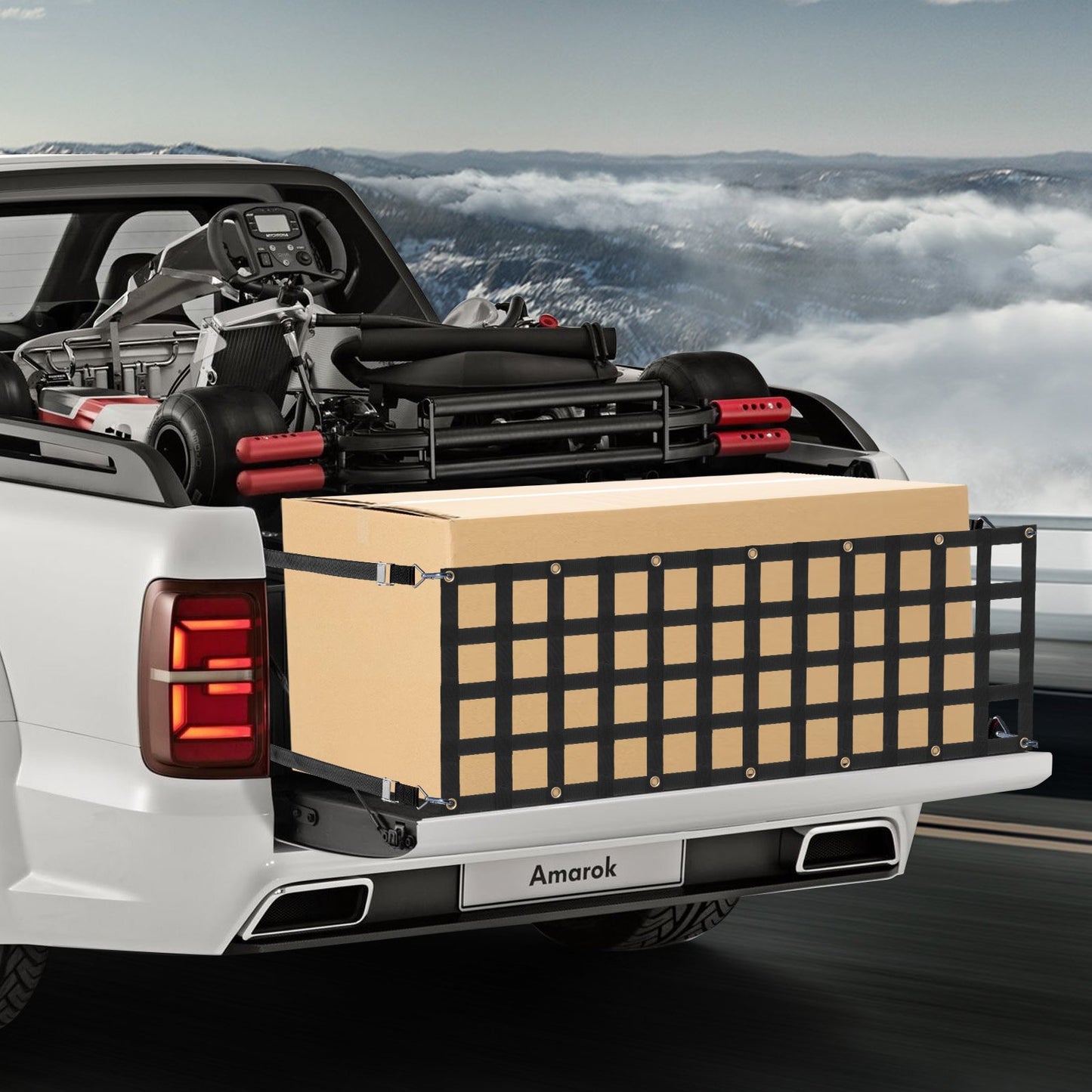 Ladeflächennetz, 152 x 46 cm, robustes Gepäcknetz für Pickups mit 4 verstellbaren Teleskopgurten, ausziehbar und langlebig, flexibel verstellbar, geeignet für Pickups, Anhänger, Lkw, Jeeps und SUVs