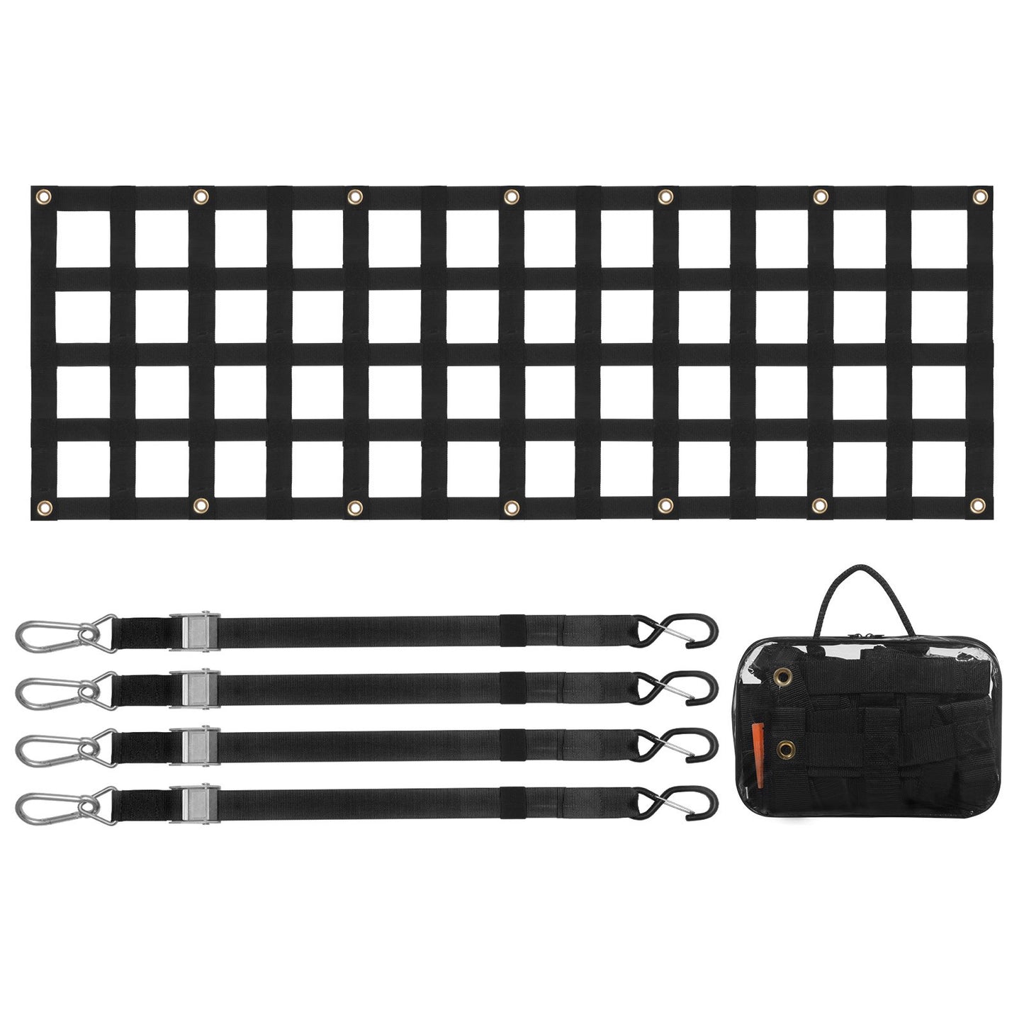 Ladeflächennetz, 152 x 46 cm, robustes Gepäcknetz für Pickups mit 4 verstellbaren Teleskopgurten, ausziehbar und langlebig, flexibel verstellbar, geeignet für Pickups, Anhänger, Lkw, Jeeps und SUVs