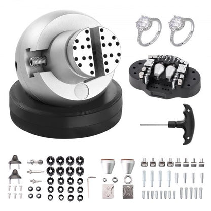 Ball Vise, 13 cm Engraving Setting Tool, 360° Rotation Engraving Block Vise, 69 PCS Attachment Jewelry Engraving Block Tools Standard Block for Gemstone Inlay and Small-Scale Engraving