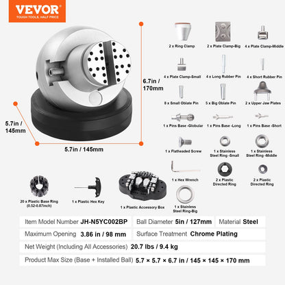 Ball Vise, 13 cm Engraving Setting Tool, 360° Rotation Engraving Block Vise, 69 PCS Attachment Jewelry Engraving Block Tools Standard Block for Gemstone Inlay and Small-Scale Engraving