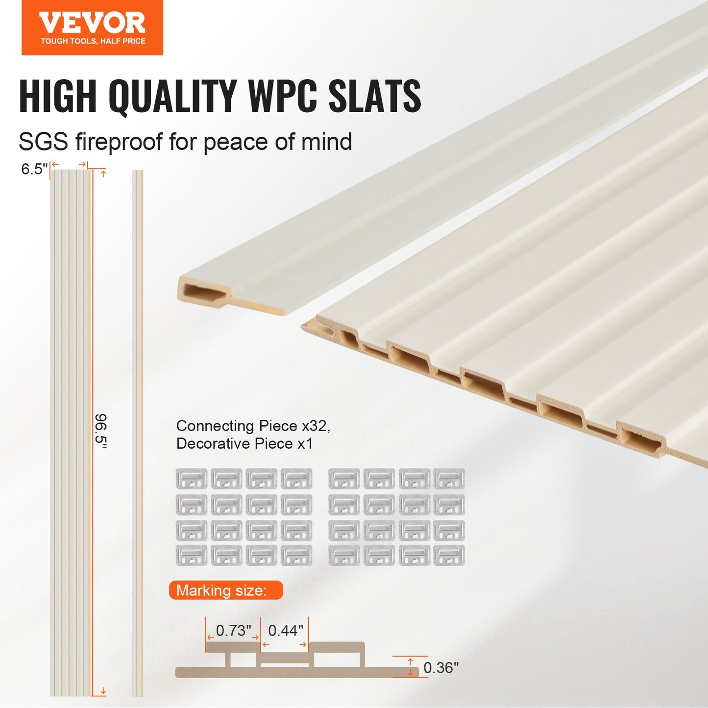 Wood Slat Acoustic Panels, 8 PCS 96 x 6 inch, WPC Accent Wooden Wall Panels for Modern Interior Wall, Faux Wood Wall Board Panels for Stylish Decor and Noise Reduction, Matte White