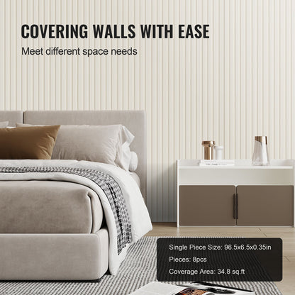 Wood Slat Acoustic Panels, 8 PCS 96 x 6 inch, WPC Accent Wooden Wall Panels for Modern Interior Wall, Faux Wood Wall Board Panels for Stylish Decor and Noise Reduction, Matte White