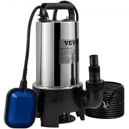 Submersible Water Pump, 1100W 20000L/H, with 10 m Cord and Automatic Tethered Float Switch, Portable Stainless Steel for Dirty or Clean, Drain Floods, Empty Garden Ponds, Swimming Pools, Hot Tub