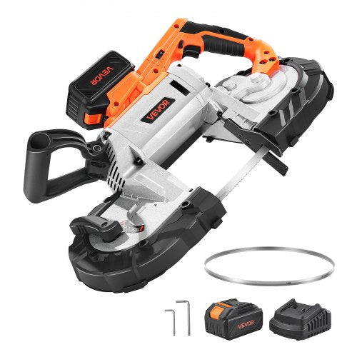 20V Portable Band Saw Kit, 127 mm x 115 mm Cutting Depth, AC 220V, 360W Bandsaw with Brushless Motor, 4.0 Ah Battery, Cordless and Compact Portaband, 0-120 m/min Variable Speed, for Cutting Metal, Wood
