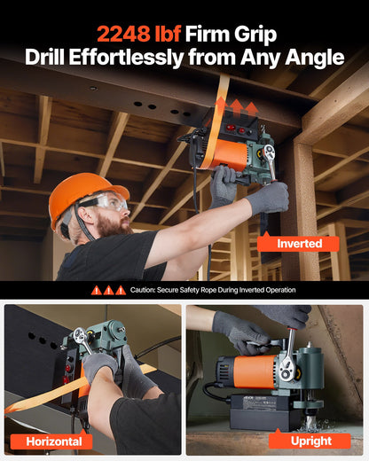 Low Profile Magnetic Drill Press, 1300 W, 35 mm Boring Diameter, 10000N Power Portable Mag Drill Press, 650RPM Speed, with Weldon Shank, for Metal Surface, Industrial and Home Improvement