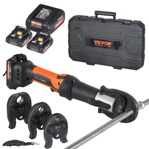 Press Tool and Battery Kit, Pro Press Tool, Electric Pipe Crimping Tool with V15, V22, V28 Jaws, Press Tool Kit with 2pcs 18V 2.0Ah Battery, Fast Charger, and Carrying Case
