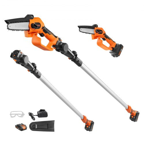 2-in-1 Cordless Pole Saw & Mini Chainsaw, 20V 2Ah Battery Pole Chainsaw, 12.7cm Cutting Capacity 243.8 cm Reach Pole Saw for Branch Cutting & Tree Trimming (Battery and Blade Cover Included)
