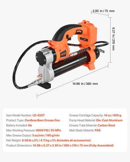 Cordless Grease Gun, 8000 PSI Max Pressure, Electric Grease Gun with LED Light & 35.4-inch Long Hose, Compatible with 18V Makita Batteries, Suitable for Greasing Vehicles or Machines(Tool Only)