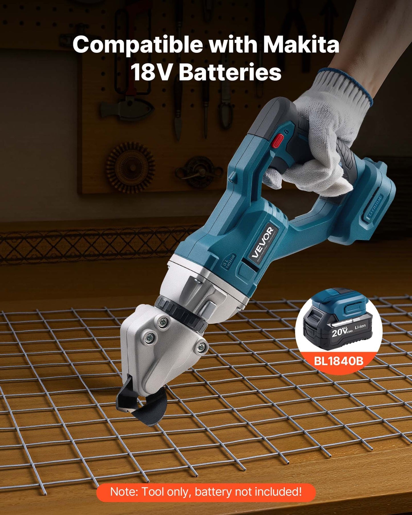 Metal Shear, Sheet Metal Cutter Cordless with 360-Degree Pivoting Head, Double Blades, 25000 RPM Speed, Cuts 1.22 mm Galvanized Steel, 1 mm Stainless Steel, Aluminum Plate, Plastic, Cardboard