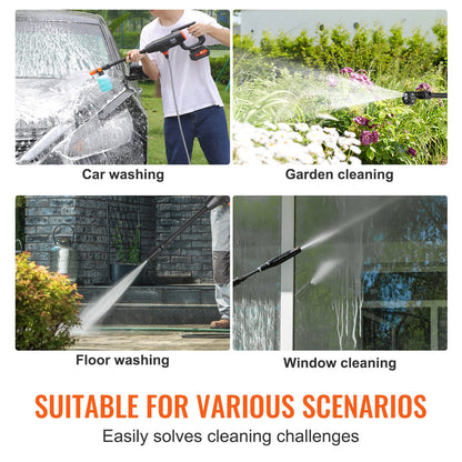 Cordless Pressure Washer, 580-PSI 1.1 GPM Portable Power Cleaner, Handheld High-Pressure Car Washer Gun with 4.0Ah Battery, Charger, 6-in-1 Nozzle, for Home/Floor Cleaning & Watering