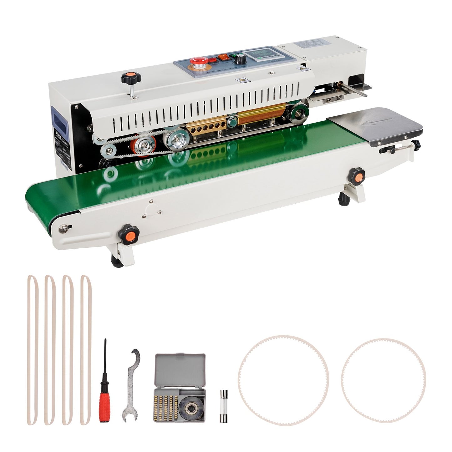 Continuous Bag Band Sealing Machine, 0.24-0.47 in/6-12 mm Seal Width, Horizontal Band Sealer Machine with Digital Temperature Control, Bag Sealer for 0.02-0.8 mm Plastic Bags, Inflation Function