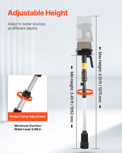 Cordless Stick Water Transfer Pump, 33 L/min(528GPH), Portable Sump Pump with NPT3/4" Garden Hose, Compatible with Dewalt 20V MAX Battery (No Battery), Electric Utility Stick Pump for Pool, Garden, Pond
