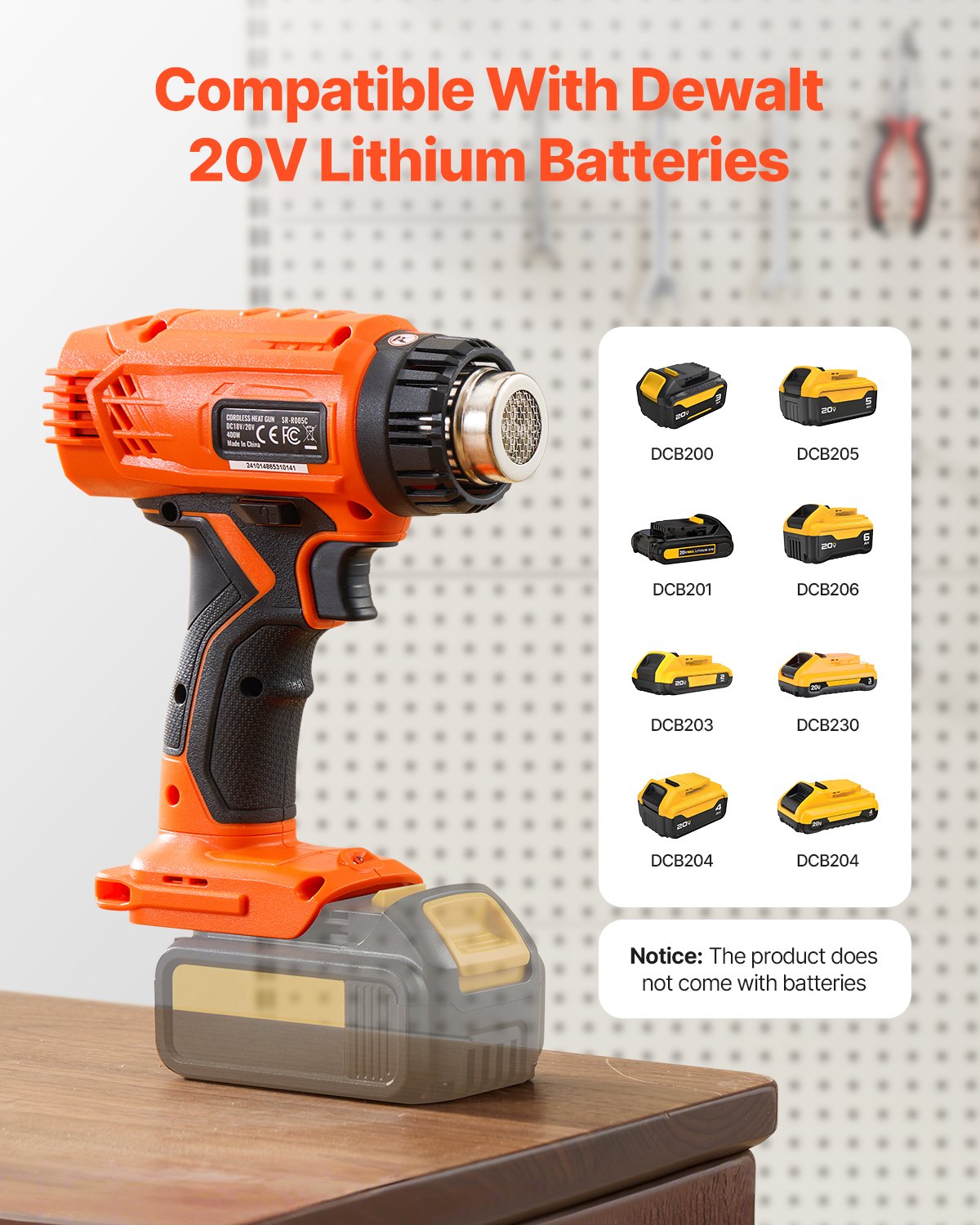 Cordless Heat Gun, Hot Air Gun Compatible with DEWALT 20V Lithium Batteries, LCD Display Heat Shrink Gun with LED Light, Multi-Level Temp & 4 Nozzles, Ideal for Shrink Tubing, PVC Wrap, Crafting