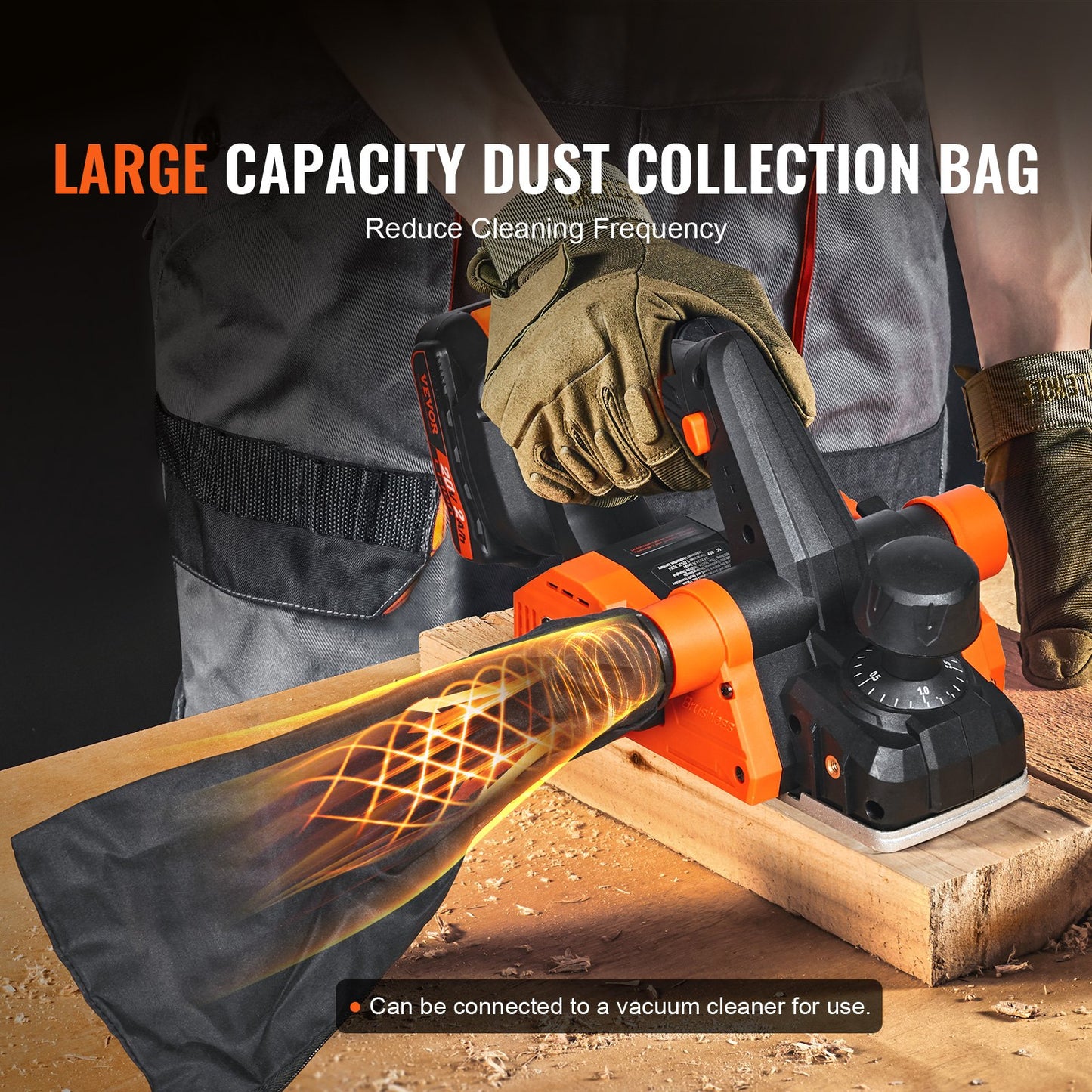 Cordless Electric Hand Planer, 3-1/4" Width, 16500 RPM Handheld Wood Planer with 5/64" Adjustable Planing Depth HSS Blades Dual Side Dust Outlet, for Woodworking Wood Planing Surface Smoothing