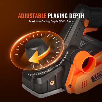 Cordless Electric Hand Planer, 3-1/4" Width, 16500 RPM Handheld Wood Planer with 5/64" Adjustable Planing Depth HSS Blades Dual Side Dust Outlet, for Woodworking Wood Planing Surface Smoothing