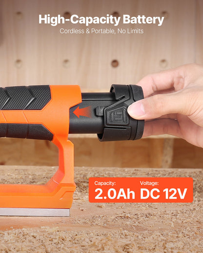 Cordless Handheld Planer, 56 mm Cut Width, 14500 RPM Electric Hand Wood Planer with 2 Ah 12V Lithium Battery, Brushless Motor, Adjustable Cut Depth, 2 Blades, for Woodworking Wood Chamfer DIY