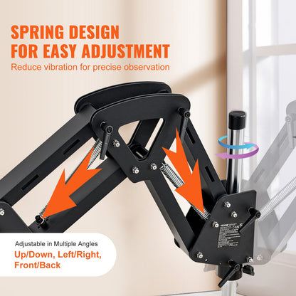 Multi-Directional Microscope with Spring Bracket, 7X-45X Magnification Jewelry Microscope, Micro Jewelry Inlaid Stand with Integrated USB Ring LED Light and 360° Ball Vise, for Jewelry Inlay