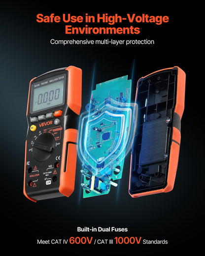 Digital Multimeter, 4000-Count TRMS Voltmeter Ohmmeter, 1000V AC/DC Voltage Tester with Switchable Auto/Manual Range for Voltage, Resistance, and Continuity Measurment