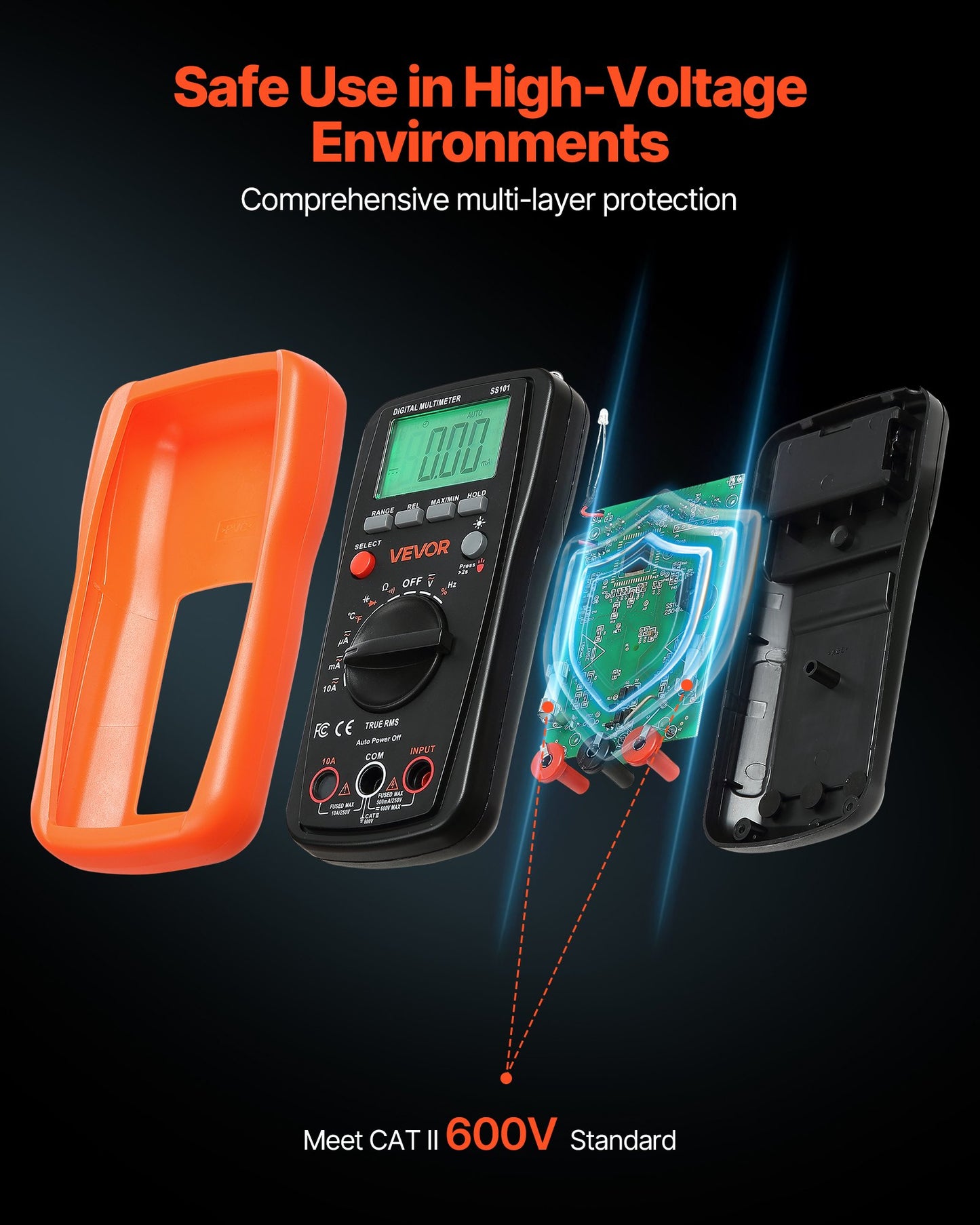 Digital Multimeter, 4000-Count TRMS DC/AC Voltmeter Current Tester, Auto-Ranging Multimeter for Current Voltage Resistance Capacitance Temperature Diodes Continuity Duty-Cycle Measurments