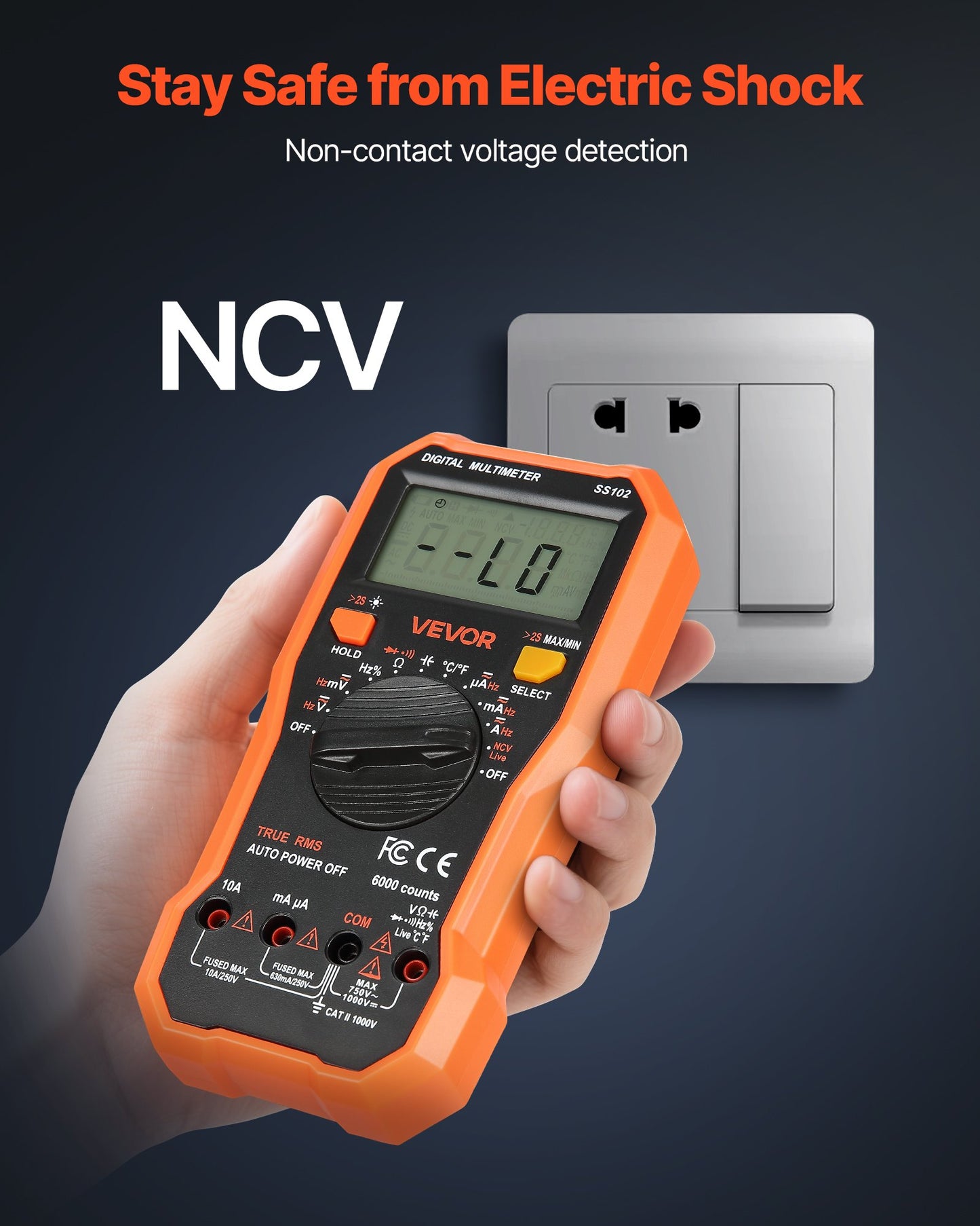 Digital Multimeter, 6000-Count TRMS DC/AC Voltmeter Current Tester, Professional NCV Multimeter for Current Voltage Resistance Capacitance Duty-Cycle Tempetature Diodes Continuity Live Wire Test
