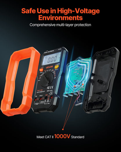 Digital Multimeter, 6000-Count TRMS DC/AC Voltmeter Current Tester, Professional NCV Multimeter for Current Voltage Resistance Capacitance Duty-Cycle Tempetature Diodes Continuity Live Wire Test