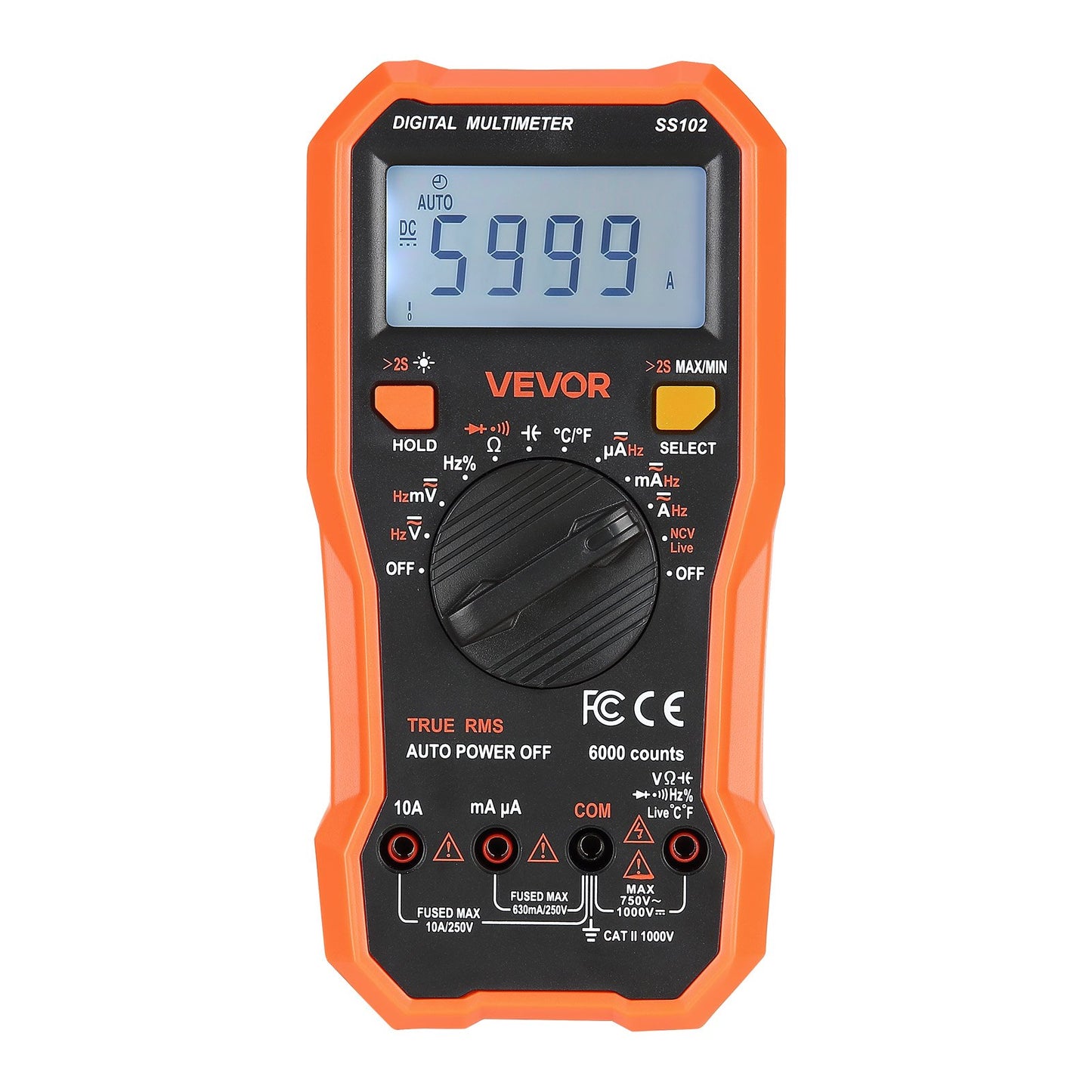 Digital Multimeter, 6000-Count TRMS DC/AC Voltmeter Current Tester, Professional NCV Multimeter for Current Voltage Resistance Capacitance Duty-Cycle Tempetature Diodes Continuity Live Wire Test